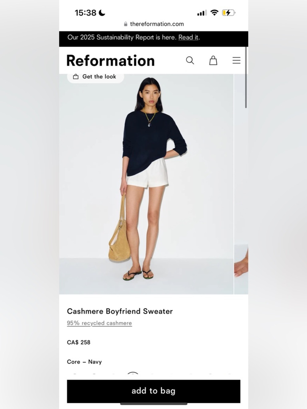 BNWT Reformation Boyfriend Cashmere Sweater Navy size M